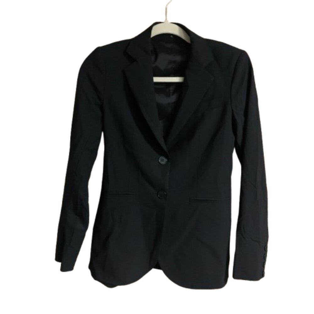 Theory 00 Black Career Office 2 Button USA Made Wool/Lycra Women's Blazer EUC